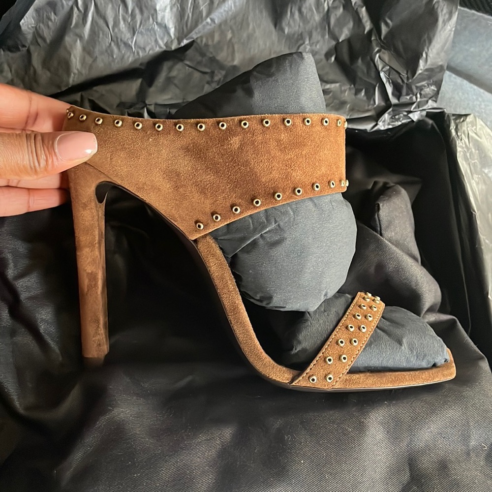 Yves Saint Laurent Brown Suede Mules with Stiletto Heel